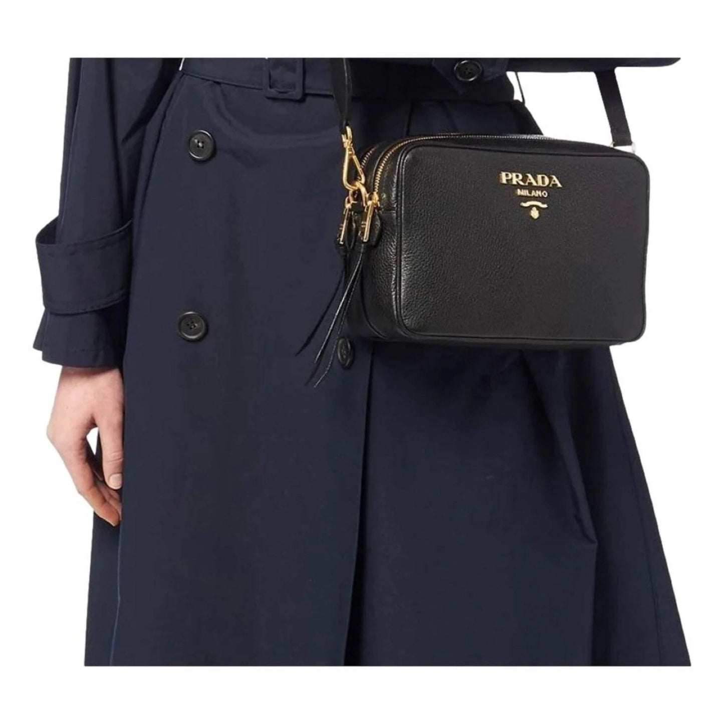 New Black Vitello Phenix Leather Double Zip Cross Body Bag 1BH079