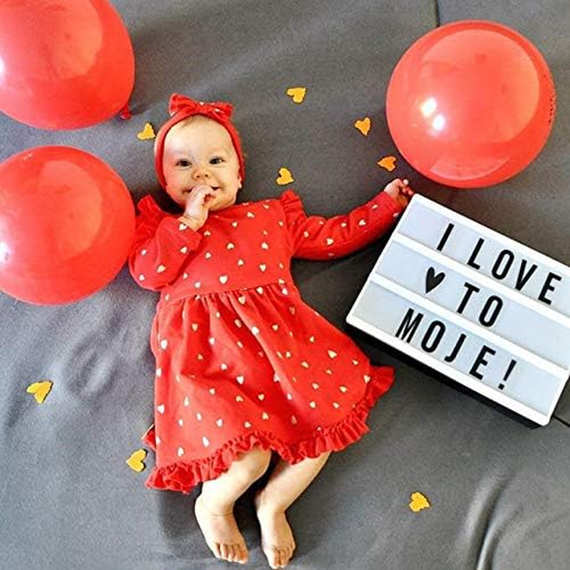Toddler Baby Girl Valentines Day Clothes Long Sleeve Ruffle Heart Print Dress Causal Playwear Dress with Headband (Red, 18-24 Months)