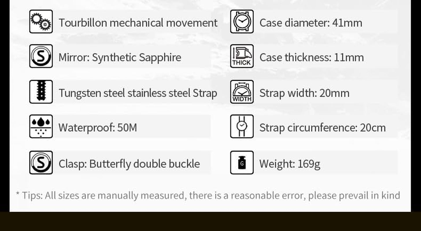 Men Skeleton Watch Automatic Mechanical Luxury Dress Waterproof Tourbillion Sapphire Crystal Wrist Watches for Men