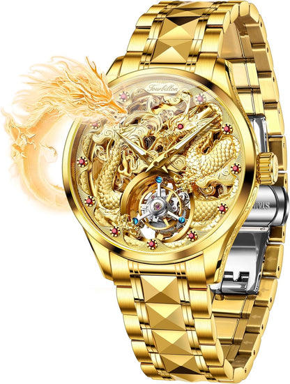 Men Skeleton Watch Automatic Mechanical Luxury Dress Waterproof Tourbillion Sapphire Crystal Wrist Watches for Men