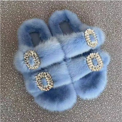 Winter Fur Slippers Women 2024 Flat Real Fur Mink Slippers Warm Soft Indoor Women Fur Slippers Luxury Designer Female Shoes